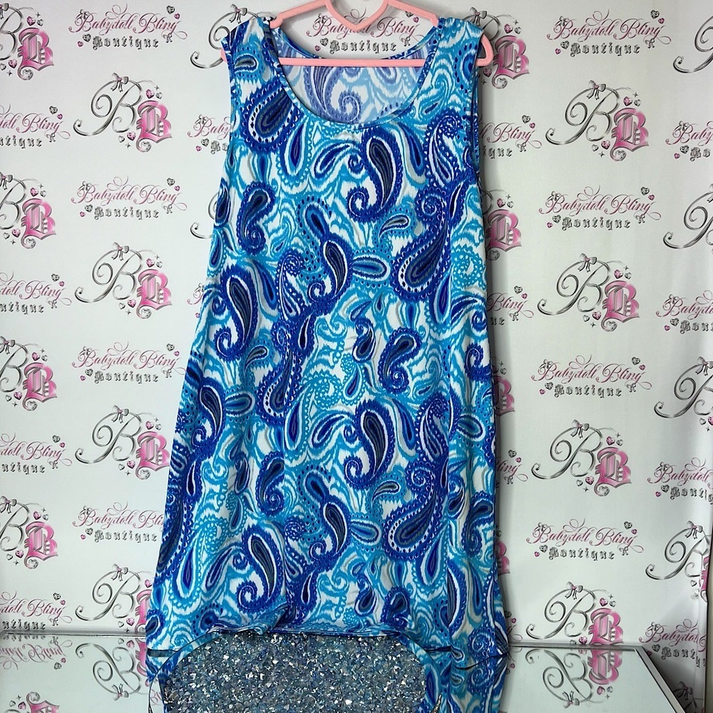 Blue Paisley Dress scoop neck tank style dress stretchy comfy